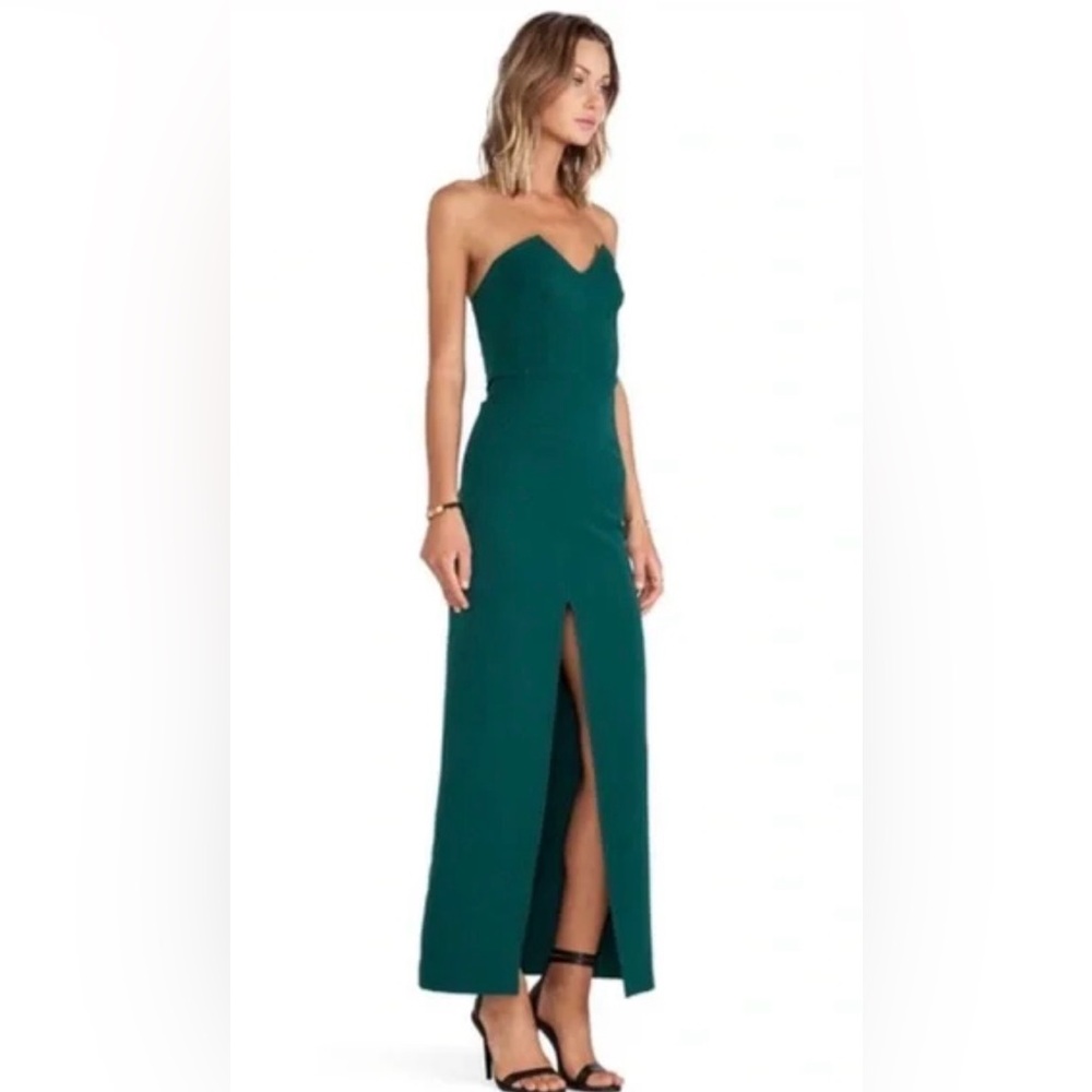 Assali formal dark green strapless gown with a front side slit size XS